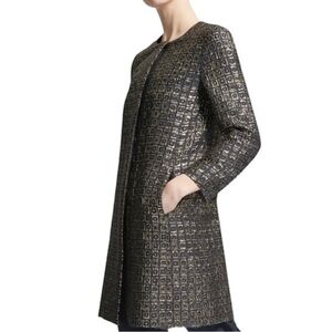 S MAX MARA‎ Woven Metallic Blue-Gold Geometric Square Pattern Coat, US 8, FB 40